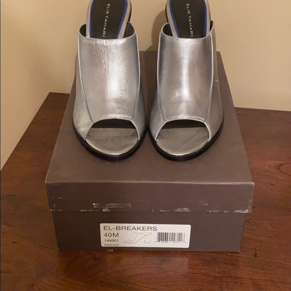 Stunning pewter mules! Brand new - never worn.